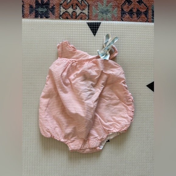 Cynthia Rowley|Baby girl pastel Pink Striped bubble romper with cute bow•••0-3M - Picture 3 of 5